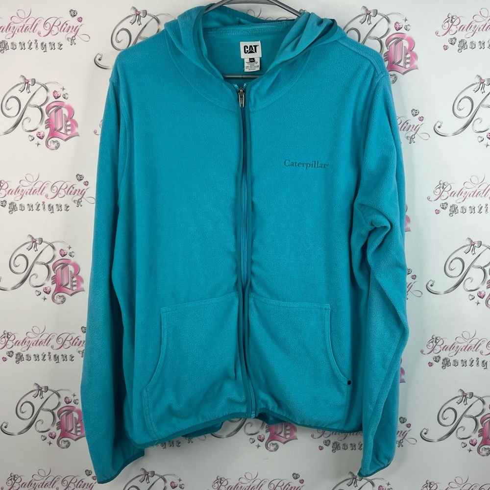 Caterpillar CAT sweater zip up blue teal turquoise fleece soft Aqua Blue Hoodie
